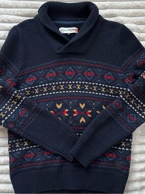 Plectrum by Ben Sherman Small 100% Merino Wool Fair Isle Shawl Collar Sweater